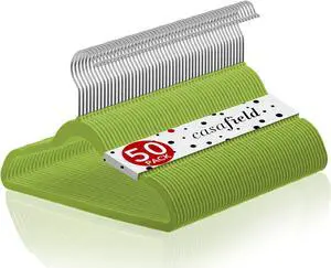 Casafield 50 Velvet Kid's Hangers - 14" Size for Children's Clothes - Lime Green