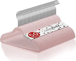 Casafield 50 Velvet Kid's Hangers - 14" Size for Children's Clothes - Light Pink