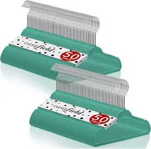 Casafield 100 Velvet Baby Hangers - 11" Size for Infant & Toddler Clothes - Teal