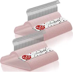 Casafield 100 Velvet Kid's Hangers - 14" Size for Children's Clothes - Light Pink