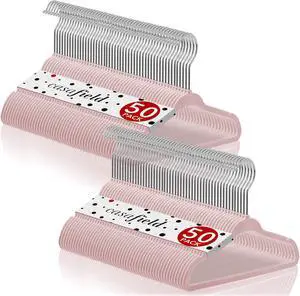 Casafield 100 Velvet Baby Hangers - 11" Size for Infant & Toddler Clothes - Light Pink