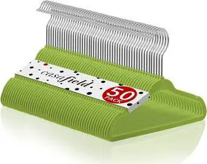 Casafield 50 Velvet Baby Hangers - 11" Size for Infant & Toddler Clothes - Lime Green