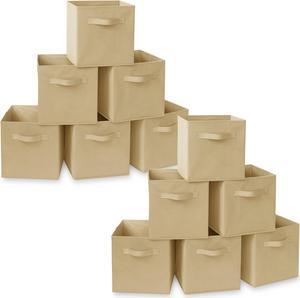 Casafield Set of 12 Collapsible Fabric Cube Storage Bins, Sandy Beige - 11" Foldable Cloth Baskets for Shelves, Cubby Organizers & More
