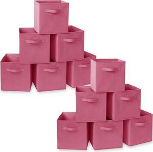 Casafield Set of 12 Collapsible Fabric Cube Storage Bins, Hot Pink - 11" Foldable Cloth Baskets for Shelves, Cubby Organizers & More
