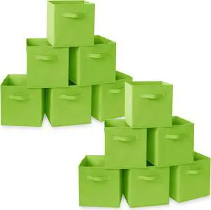 Casafield Set of 12 Collapsible Fabric Cube Storage Bins, Lime Green - 11" Foldable Cloth Baskets for Shelves, Cubby Organizers & More