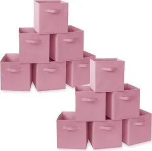 Casafield Set of 12 Collapsible Fabric Cube Storage Bins, Light Pink - 11" Foldable Cloth Baskets for Shelves, Cubby Organizers & More