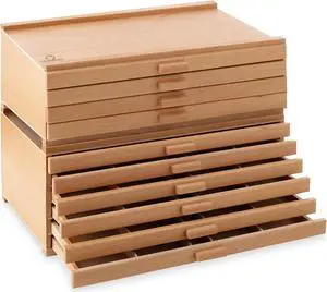 7 Elements 10 Drawer Wooden Artist Storage Supply Box for Pastels, Pencils, Pens, Markers, Brushes and Tools