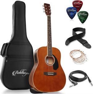 Ashthorpe Full-Size Dreadnought Acoustic-Electric Guitar Bundle - Premium Tonewoods - Brown