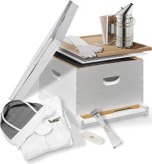 Honey Keeper Starter Beehive Kit (1 Deep Hive Body) with Essential Starter Supplies Tool Kit for Langstroth Beekeeping, Fully Assembled and Painted
