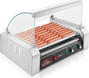 Olde Midway Electric 24 Hot Dog 9 Roller Grill Cooker Machine with Cover 1200-Watt - Commercial Grade