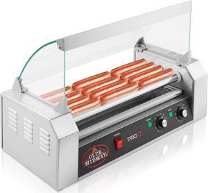 Olde Midway Electric 12 Hot Dog 5 Roller Grill Cooker Machine with Cover 700-Watt - Commercial Grade