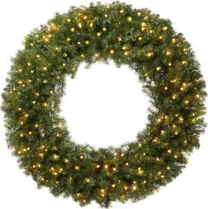 Casafield Pre-Lit Artificial Christmas Wreath for Front Door, Window or Mantel, Green Fir with White Lights Indoor/Outdoor Holiday Decor, 48 Inches