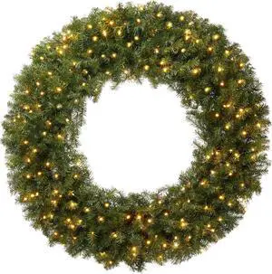 Casafield Pre-Lit Artificial Christmas Wreath for Front Door, Window or Mantel, Green Fir with White Lights Indoor/Outdoor Holiday Decor, 60 Inches