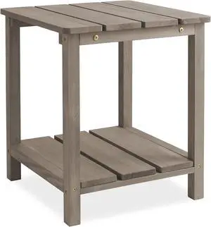 Casafield Adirondack Side Table, Cedar Wood Outdoor End Table with Shelf for Patio, Deck, Lawn and Garden - Gray