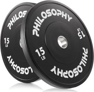 Philosophy Gym Olympic 2-Inch Rubber Bumper Plate - 15 LB, Black, Set of 2 Plates