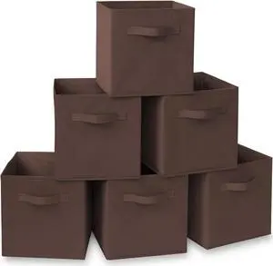 Casafield Set of 6 Collapsible Fabric Cube Storage Bins, Brown - 11" Foldable Cloth Baskets for Shelves, Cubby Organizers & More