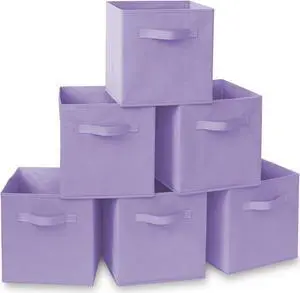Casafield Set of 6 Collapsible Fabric Cube Storage Bins, Lavender - 11" Foldable Cloth Baskets for Shelves, Cubby Organizers & More