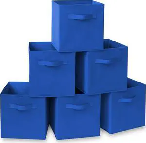 Casafield Set of 6 Collapsible Fabric Cube Storage Bins, Royal Blue - 11" Foldable Cloth Baskets for Shelves, Cubby Organizers & More