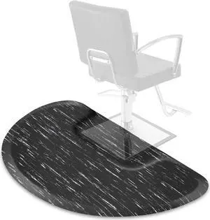 Saloniture 3 ft. x 5 ft. Barber & Salon Floor Mat for Square Chair Base - 1/2 in. Thick Marble Semi-Circle Anti-Fatigue Stylist Station Mat
