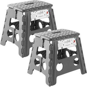 Casafield 13" Folding Step Stool with Handle (Set of 2), Gray - Portable Collapsible Small Plastic Foot Stool for Adults - Use in the Kitchen, Bathroom and Bedroom