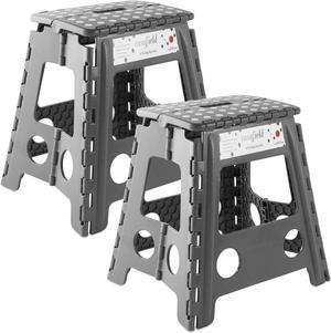 Casafield 16" Folding Step Stool with Handle (Set of 2), Gray - Portable Collapsible Small Plastic Foot Stool for Adults - Use in the Kitchen, Bathroom and Bedroom