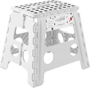 Casafield 13" Folding Step Stool with Handle, White - Portable Collapsible Small Plastic Foot Stool for Adults - Use in the Kitchen, Bathroom and Bedroom