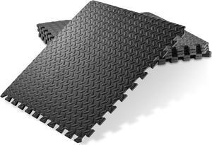 Philosophy Gym Pack of 6 Exercise Flooring Mats - 24 x 24 Inch Foam Rubber Interlocking Puzzle Floor Tiles - Black
