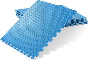 Philosophy Gym Pack of 6 Exercise Flooring Mats - 24 x 24 Inch Foam Rubber Interlocking Puzzle Floor Tiles - Blue
