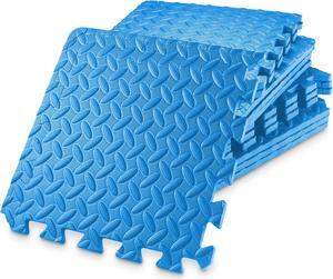 Philosophy Gym Pack of 12 Exercise Flooring Mats - 12 x 12 Inch Foam Rubber Interlocking Puzzle Floor Tiles - Blue