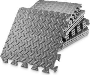 Philosophy Gym Pack of 12 Exercise Flooring Mats - 12 x 12 Inch Foam Rubber Interlocking Puzzle Floor Tiles - Gray