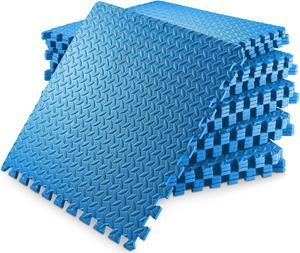 Philosophy Gym Pack of 30 Exercise Flooring Mats - 24 x 24 Inch Foam Rubber Interlocking Puzzle Floor Tiles - Blue