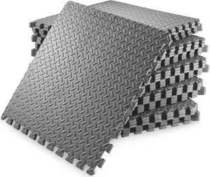 Philosophy Gym Pack of 30 Exercise Flooring Mats - 24 x 24 Inch Foam Rubber Interlocking Puzzle Floor Tiles - Gray