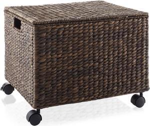 Casafield Rolling Filing Cabinet, Espresso - Water Hyacinth File Organizer with Lid and Locking Wheels, Home Office Storage for Hanging Folders