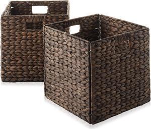 Casafield Set of 12 Collapsible Fabric Storage Cube Bins, Brown - 11 Foldable Cloth Baskets for Shelves and Cubby Organizers