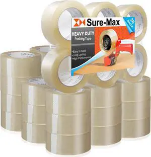Sure-Max 36 Rolls (Case) Heavy-Duty Shipping & Packing Tape (2" x 120 yard/360' each) - Moving & Adhesive Carton Sealing - 2.7mil Clear