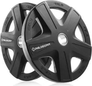 Philosophy Gym Set of 2 Rubber Coated 2-inch Olympic Grip Weight Plates (45 LB each) for Weightlifting