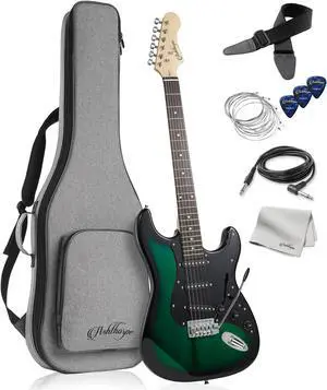 Ashthorpe 39-Inch Electric Guitar (Green-Black), Full-Size Guitar Kit with Padded Gig Bag, Tremolo Bar, Strap, Strings, Cable, Cloth, Picks