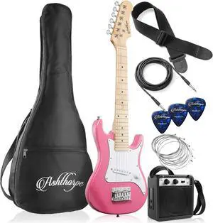 Ashthorpe 30-inch Beginner Electric Guitar Kit with Amplifier (Pink), Basic Starter Package w/ Gig Bag, Strings, Strap, Picks