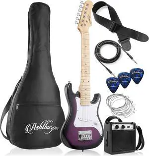 Ashthorpe 30-inch Beginner Electric Guitar Kit with Amplifier (Purple), Basic Starter Package w/ Gig Bag, Strings, Strap, Picks