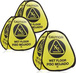 Dryser 3-Pack 16" Pop-up Caution Wet Floor Signs - Yellow 4-Sided English/Spanish Warnings