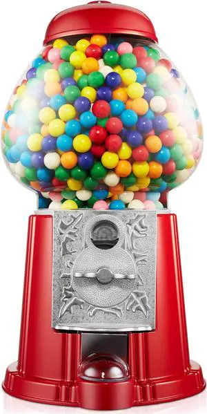 Olde Midway 15" Gumball Machine with Glass Globe and Metal Base - Red, Vintage-Style Bubble Gum Candy Dispenser