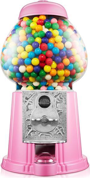 Olde Midway 15" Gumball Machine with Glass Globe and Metal Base - Pink, Vintage-Style Bubble Gum Candy Dispenser