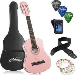 Ashthorpe 30-inch Beginner Acoustic Guitar Package (Pink), Basic Starter Kit w/ Gig Bag, Strings, Strap, Tuner, Picks