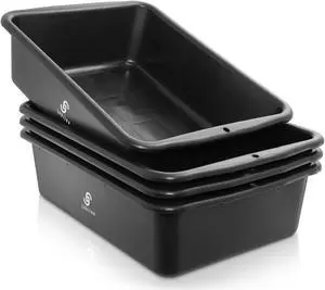 Jubilee 4-Pk Plastic Storage Bin, Bus Utility Tub - Heavy Duty Commercial Dishwashing Box for Restaurant Kitchen Organization and Storage,  20L Black