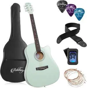 Ashthorpe 41-inch Beginner Cutaway Acoustic Guitar Package (Mint Green), Full Size Basic Starter Kit w/ Gig Bag, Strings, Strap, Tuner, Picks