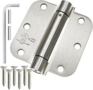 Cauldham (2 Pack) Heavy-Duty 3-1/2" Self-closing Spring Door Hinge with 5/8" Radius Corners, UL Listed - Satin Nickel