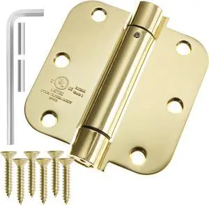 Cauldham (2 Pack) Heavy-Duty 3-1/2" Self-closing Spring Door Hinge with 5/8" Radius Corners, UL Listed - Brass