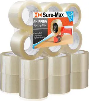 Sure-Max 18 Rolls Extra-Wide Shipping & Packing Tape (3" x 110 yard/330' each) - Moving & Adhesive Carton Sealing - 2.0mil Clear