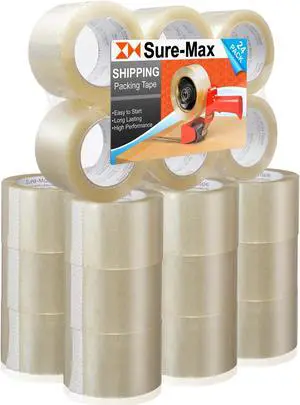 Sure-Max 24 Rolls Extra-Wide Shipping & Packing Tape (3" x 110 yard/330' each) - Moving & Adhesive Carton Sealing - 2.0mil Clear