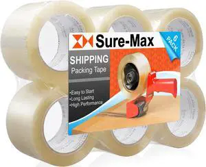 Sure-Max 6 Rolls Extra-Wide Shipping & Packing Tape (3" x 110 yard/330' each) - Moving & Adhesive Carton Sealing - 2.0mil Clear